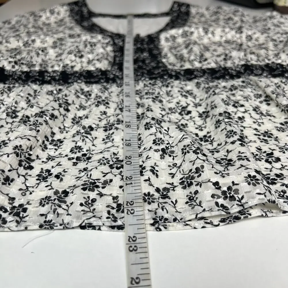 Madewell Women's Peplum Blouse Black and White Ditsy Floral Print Airy Size XL - Picture 13 of 16